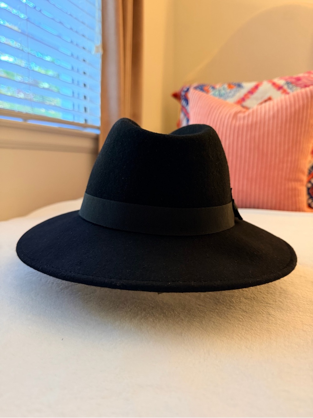 J. Crew Black Wide-Brim Wool Fedora with Grosgrain Band